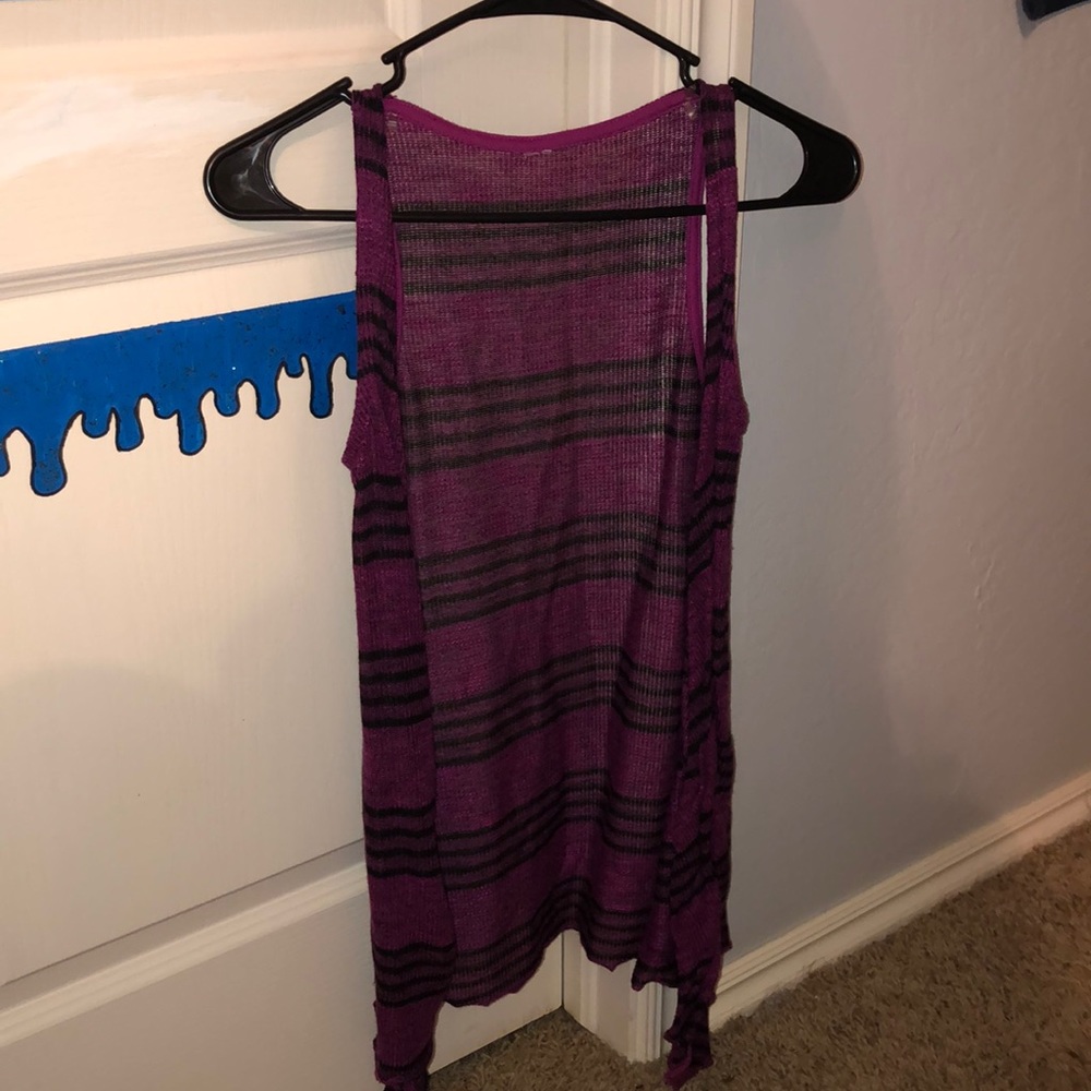 magenta, black striped cover up